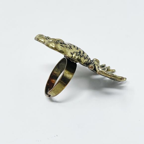 Brass Tone Two Parrots Cocktail Ring Fashion Statement Size 5.5 Adjustable - Picture 2 of 6